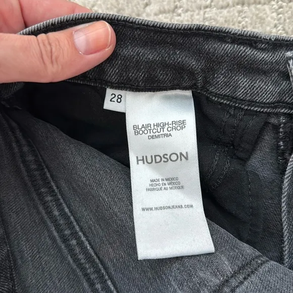 Hudson Jeans “Blair” high rise Bootcut Crop Jeans Kick Flare washed black grey