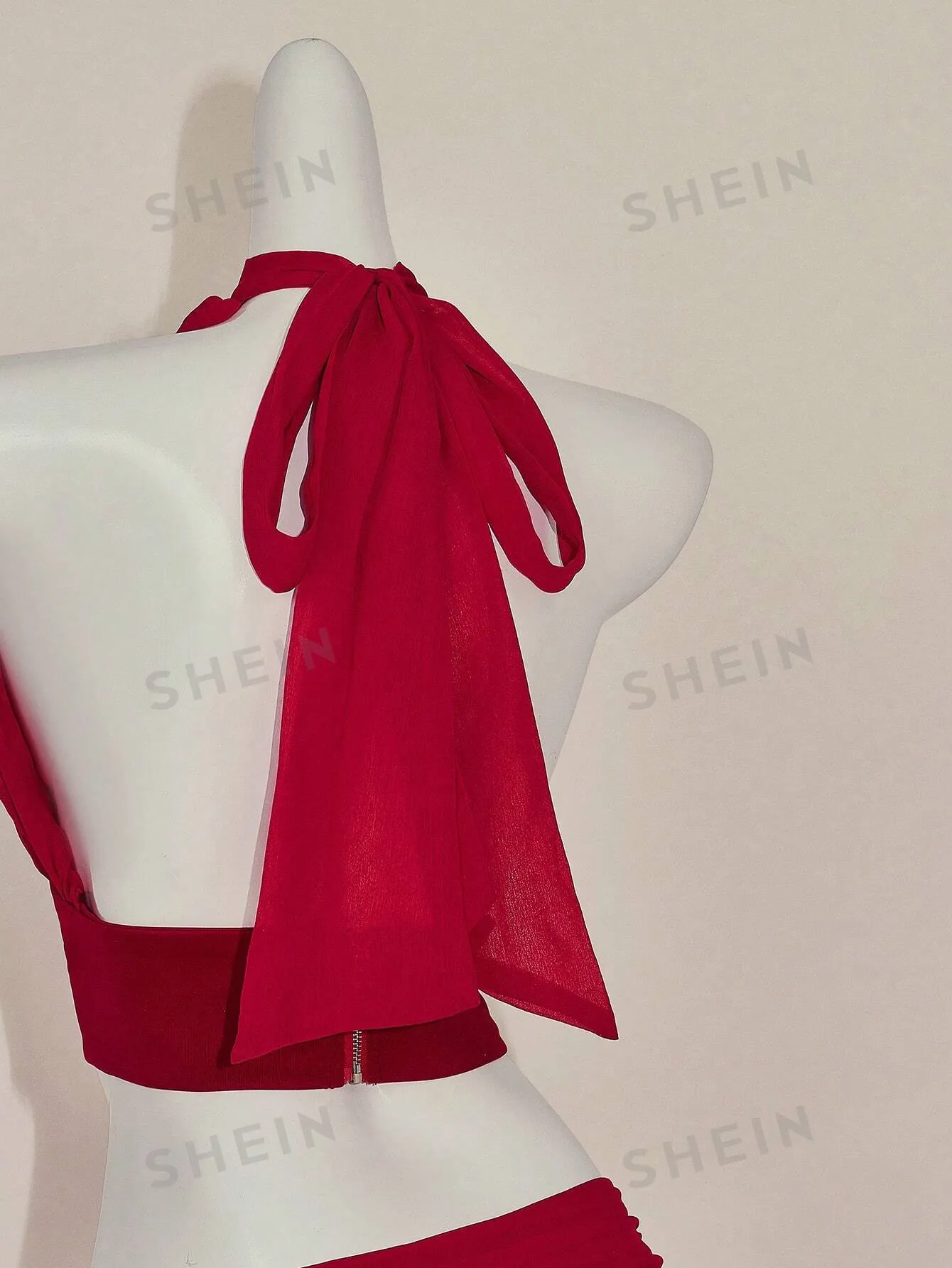 ICON Y2k Hot Red Valentine's Day 2-Piece Set: Fitted Ruched V-Neck Camisole With Ruffle Hem & Wide Waistband Skirt