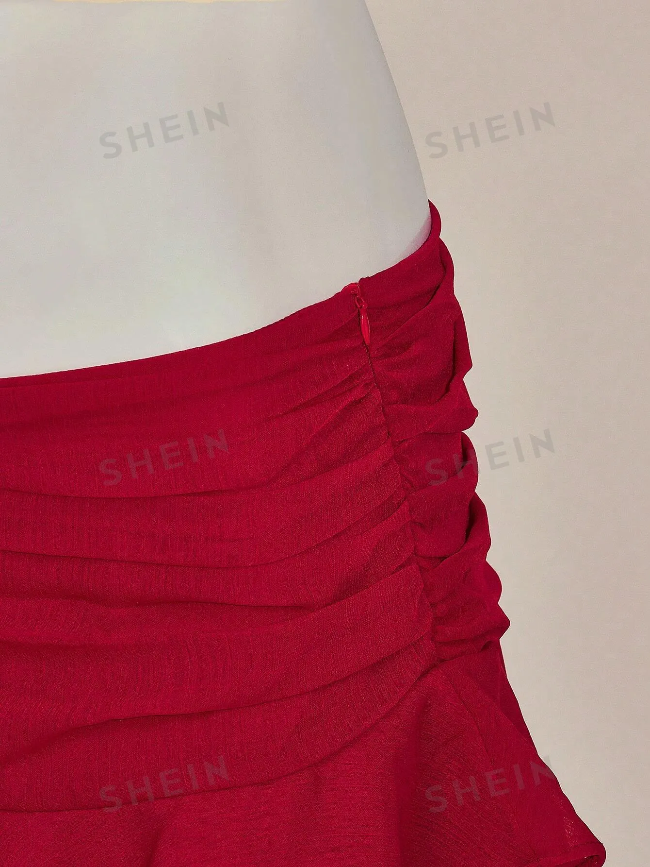 ICON Y2k Hot Red Valentine's Day 2-Piece Set: Fitted Ruched V-Neck Camisole With Ruffle Hem & Wide Waistband Skirt