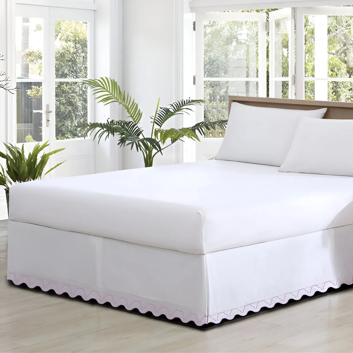 Imaginary Scallop 400TC Sateen Cotton Embroidery Tailored Bed Skirt