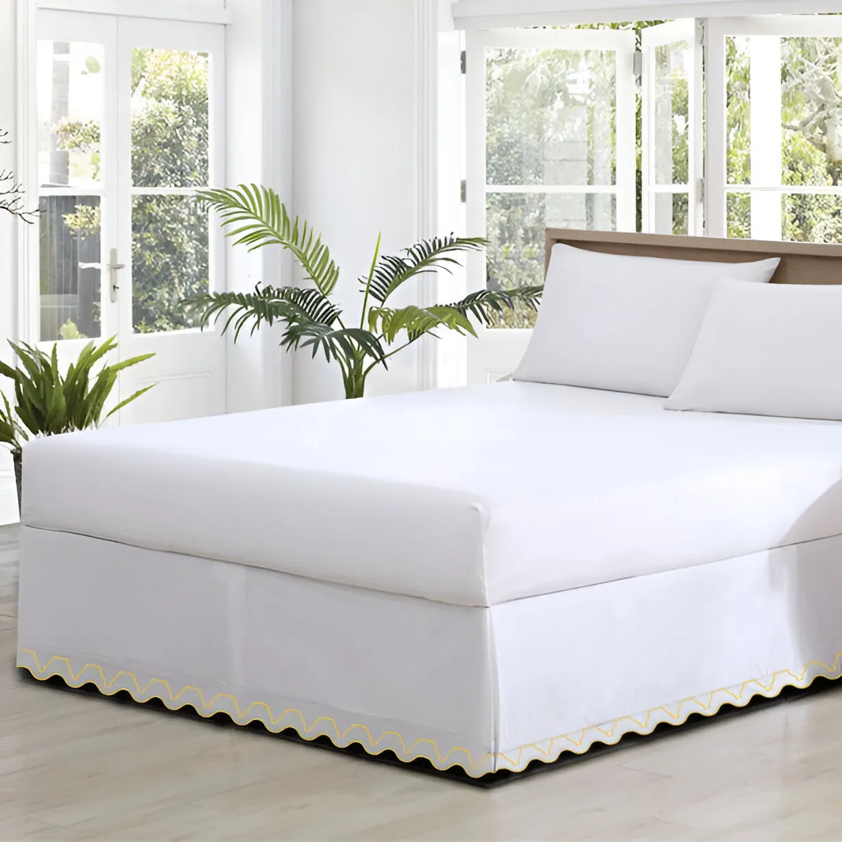Imaginary Scallop 400TC Sateen Cotton Embroidery Tailored Bed Skirt