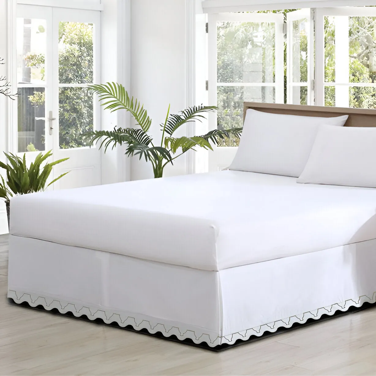 Imaginary Scallop 400TC Sateen Cotton Embroidery Tailored Bed Skirt