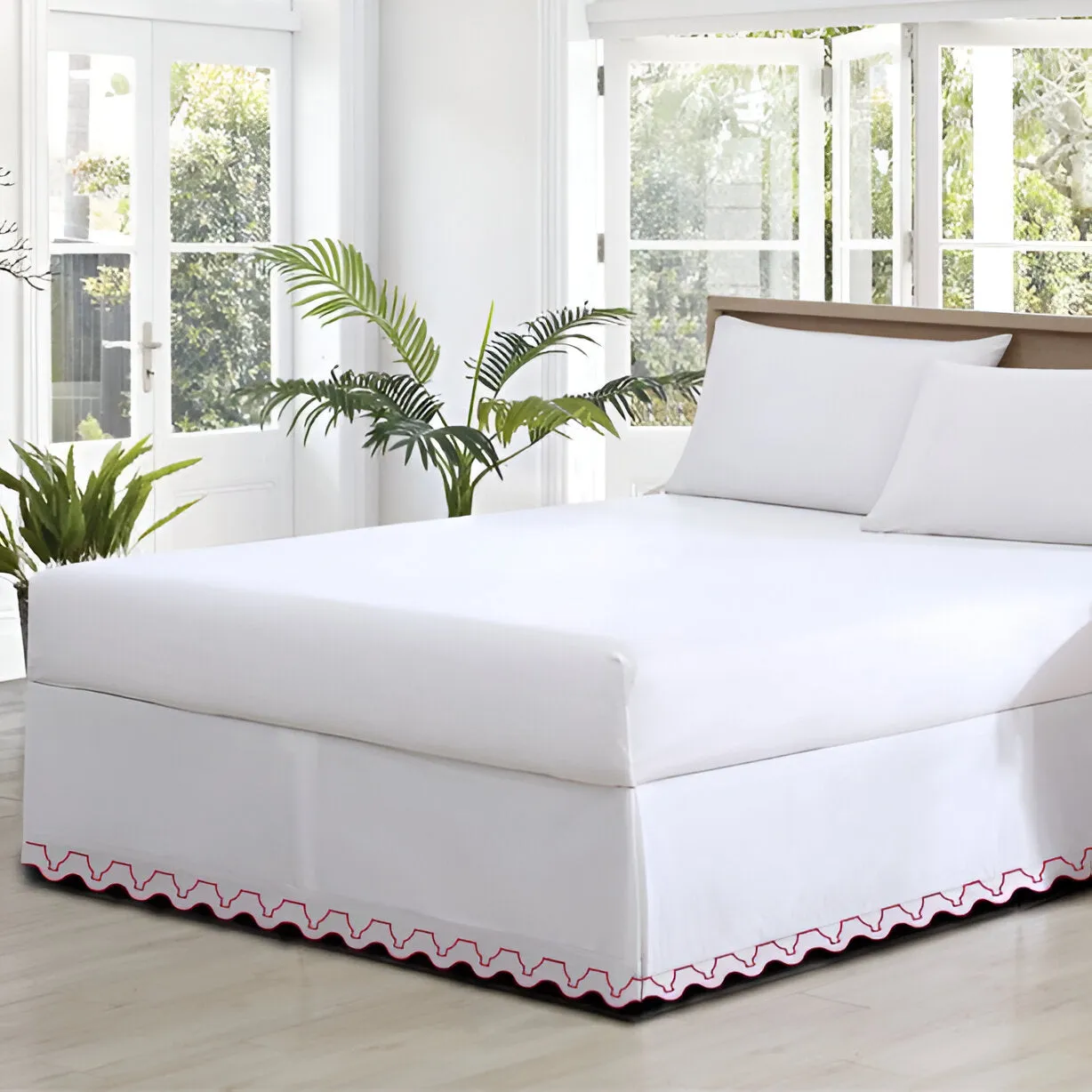 Imaginary Scallop 400TC Sateen Cotton Embroidery Tailored Bed Skirt