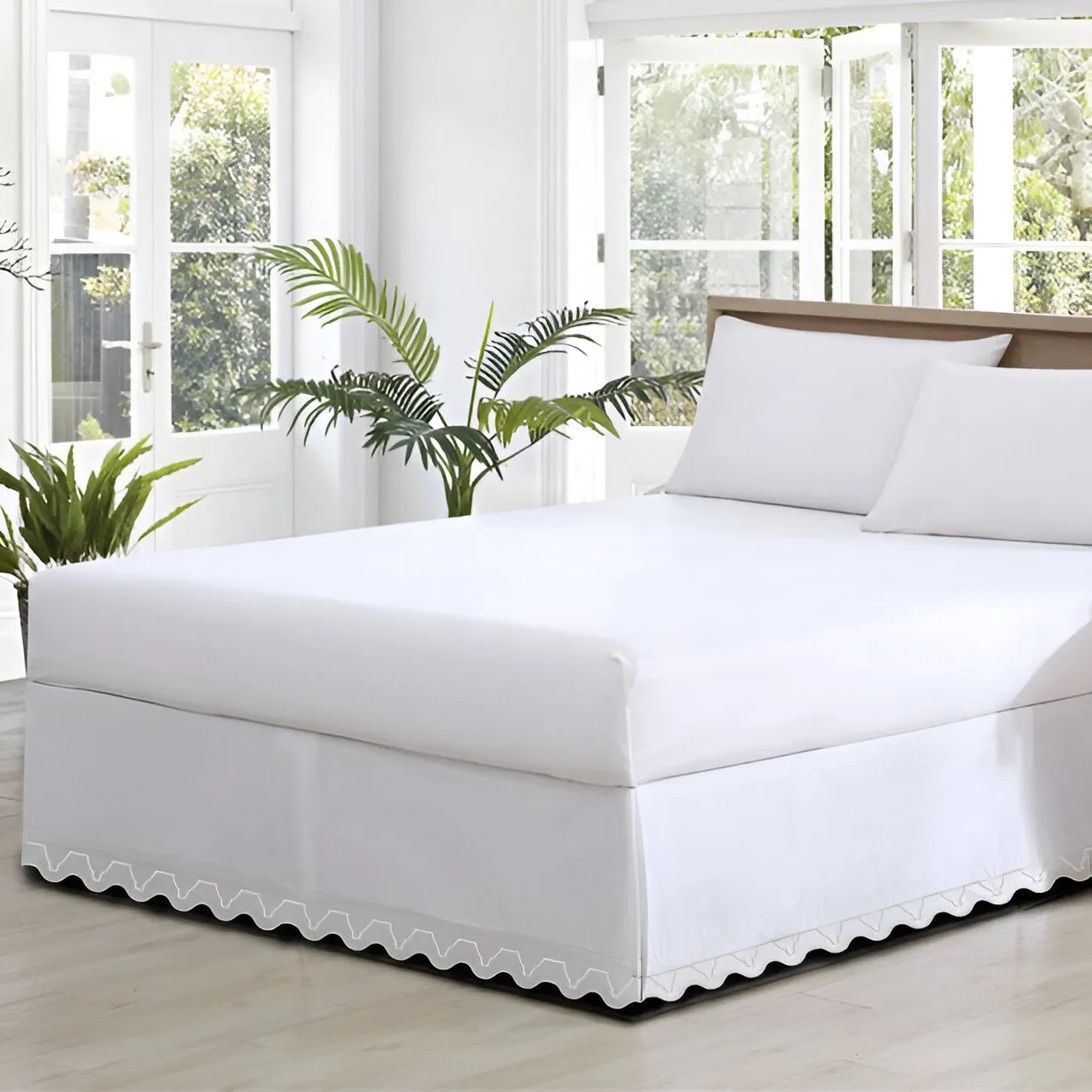 Imaginary Scallop 400TC Sateen Cotton Embroidery Tailored Bed Skirt