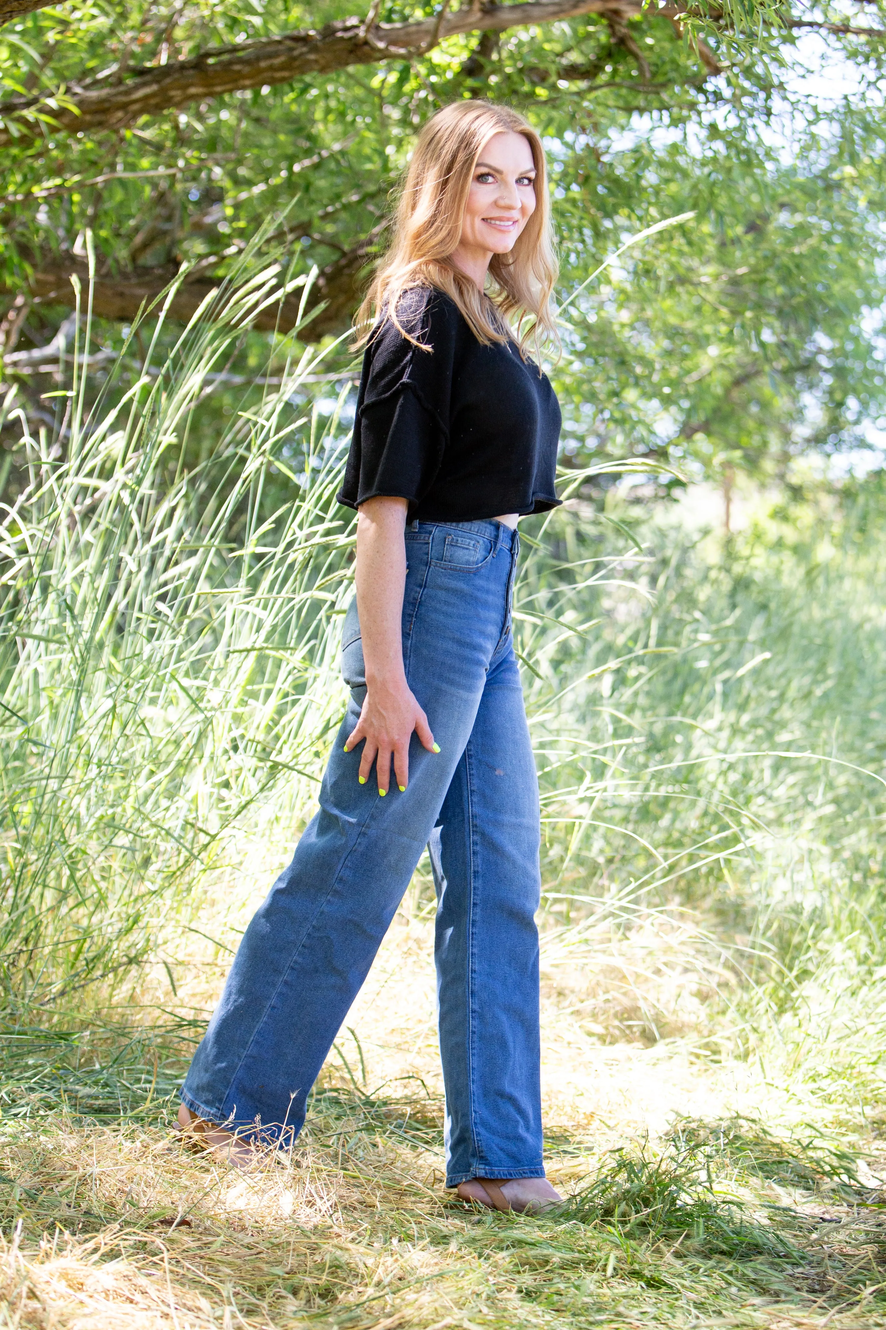 INDIA HIGH RISE WIDE LEG JEAN ~ STONE