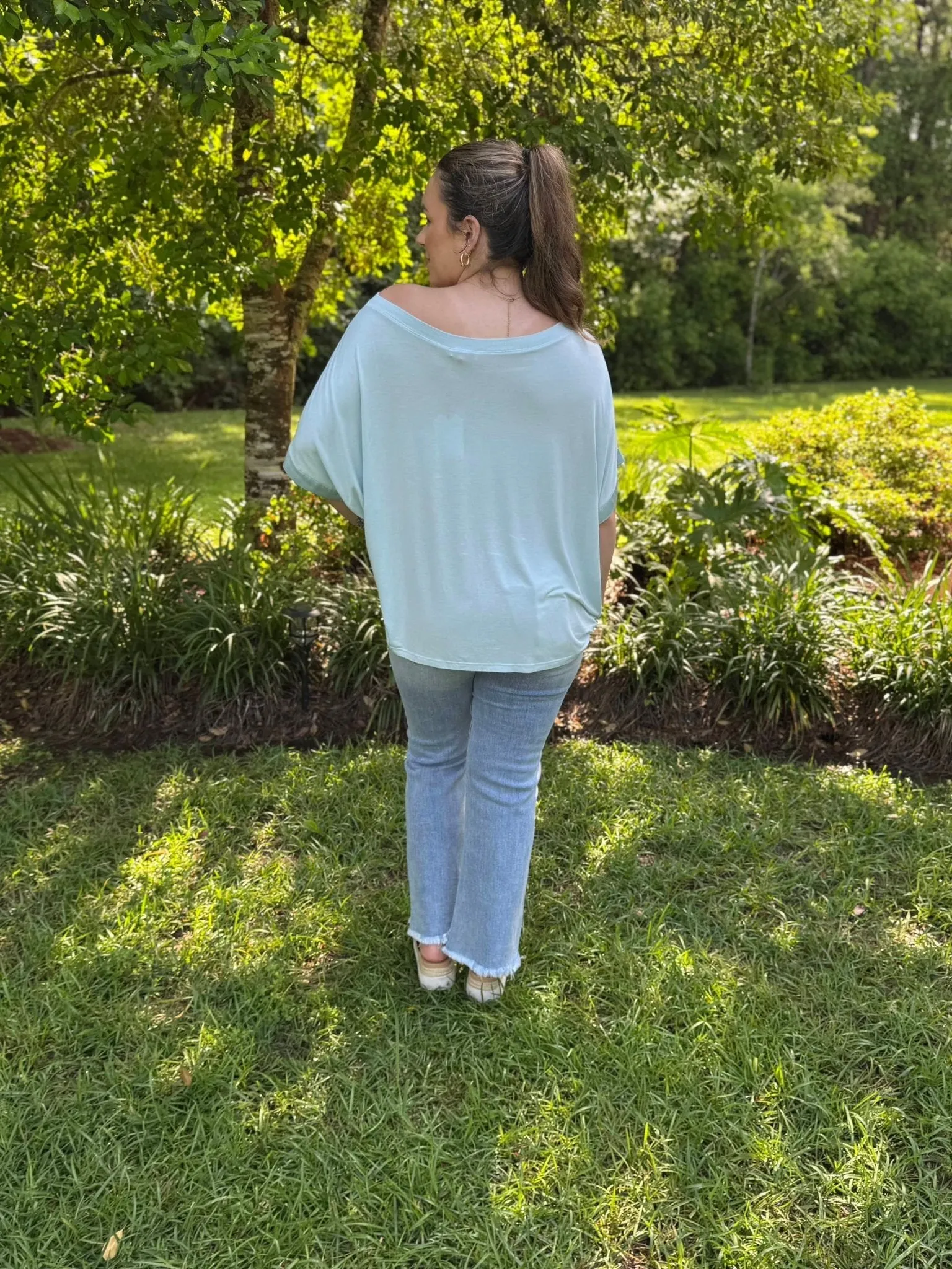 Italian Satin Short Sleeve Blue Top