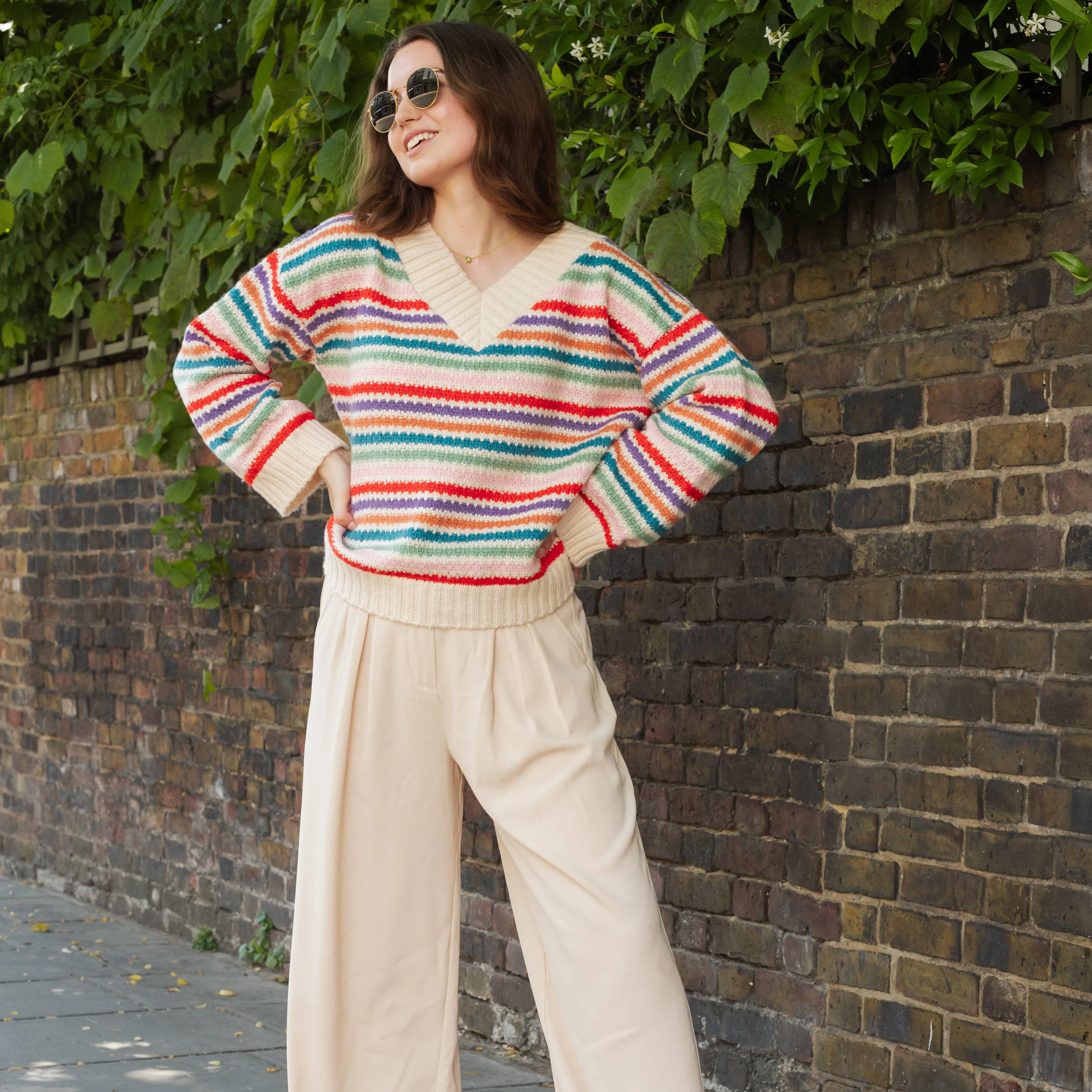 Jasmine V Neck Colorful Striped Sweater
