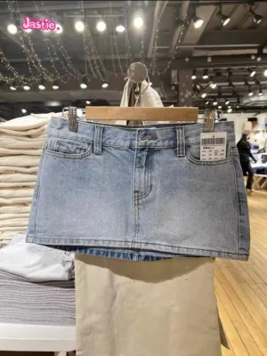 JazzHer Casual Women Blue Denim Mini Skirts Summer Vintage High Waist Pockets A-line Skirts Female Y2k Streetwear Slim Bottoms 2025