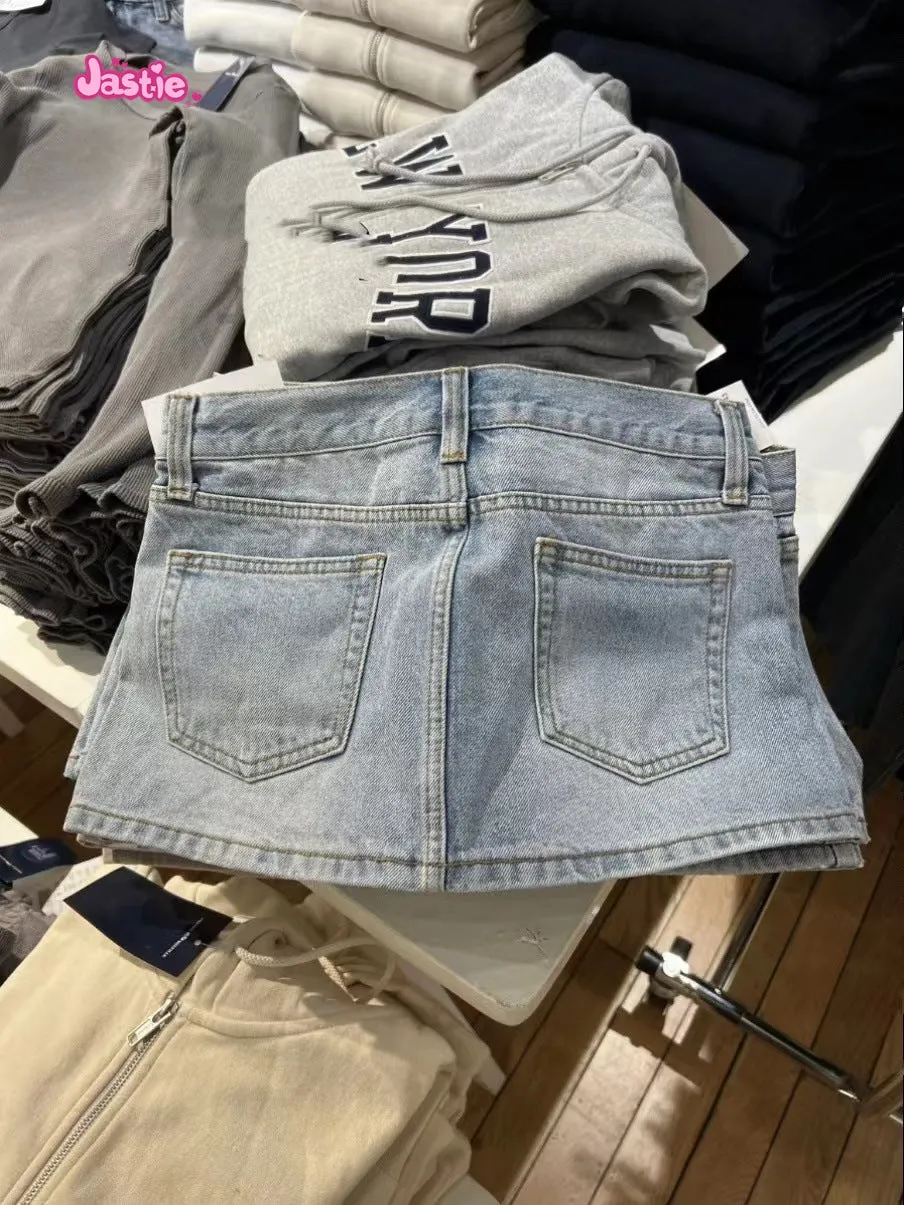 JazzHer Casual Women Blue Denim Mini Skirts Summer Vintage High Waist Pockets A-line Skirts Female Y2k Streetwear Slim Bottoms 2025