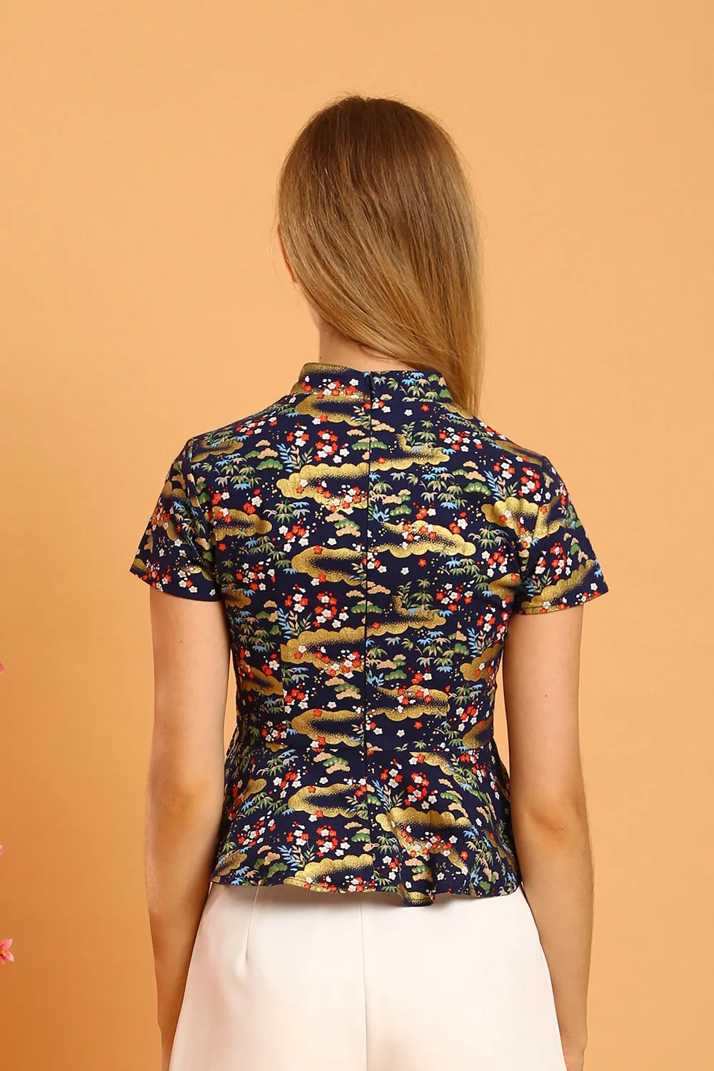 Jovene Cheongsam Top in Navy Blue