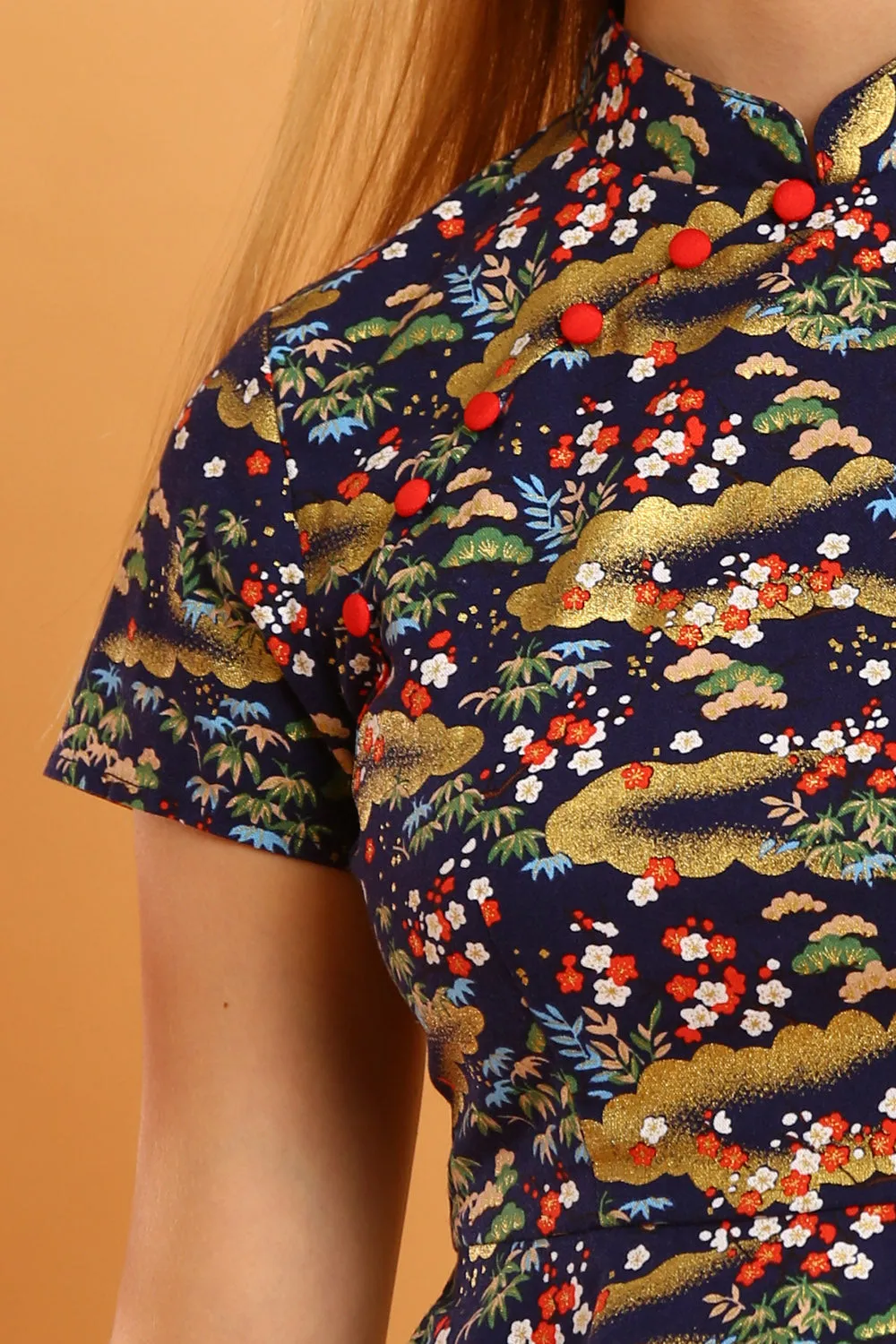 Jovene Cheongsam Top in Navy Blue