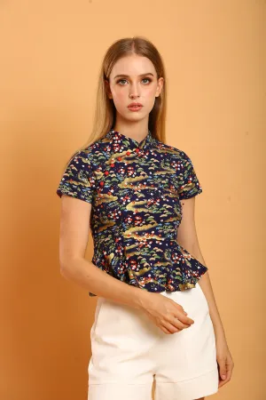 Jovene Cheongsam Top in Navy Blue