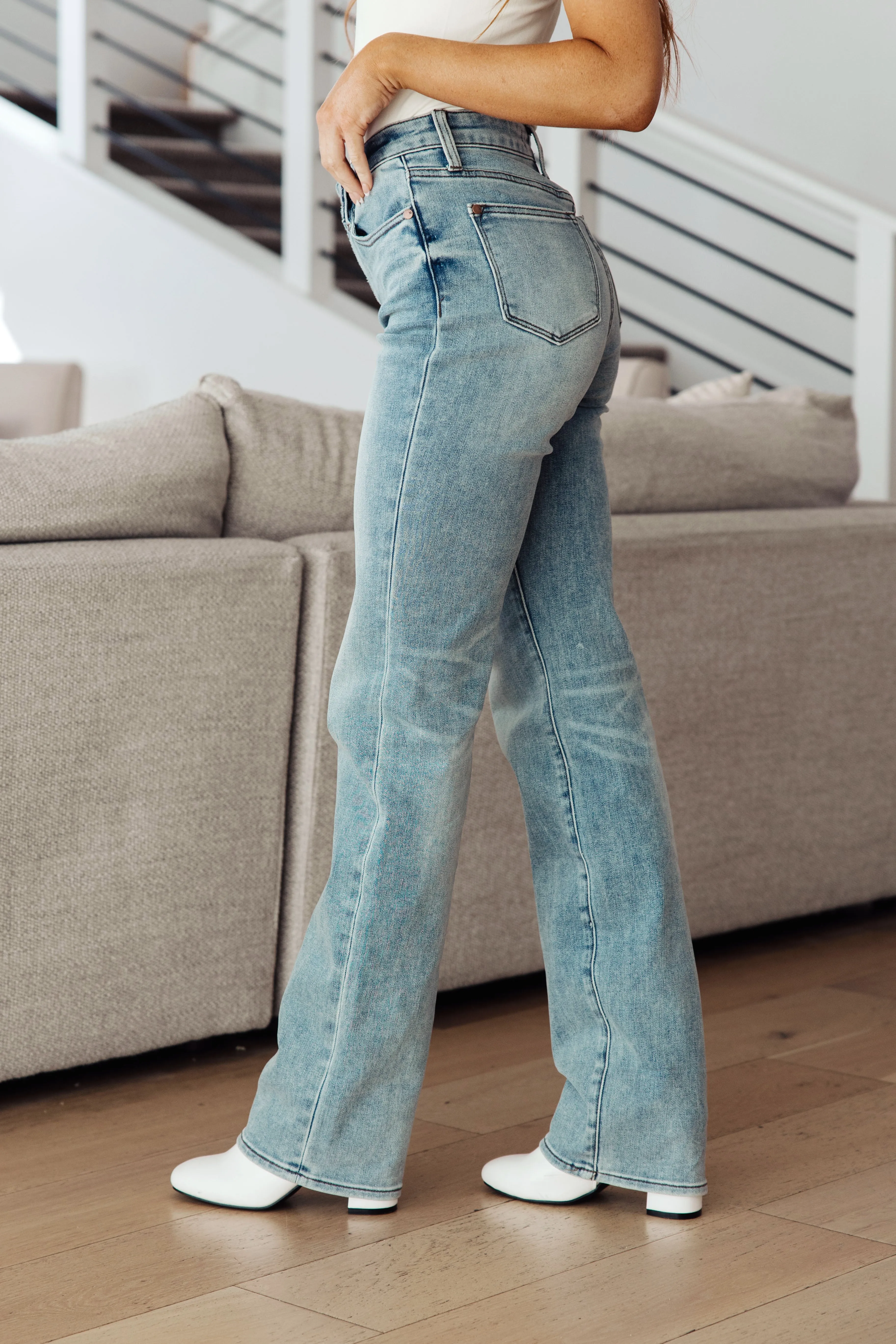 JUDY BLUE Miranda High Rise Plaid Cuff Vintage Straight Jeans