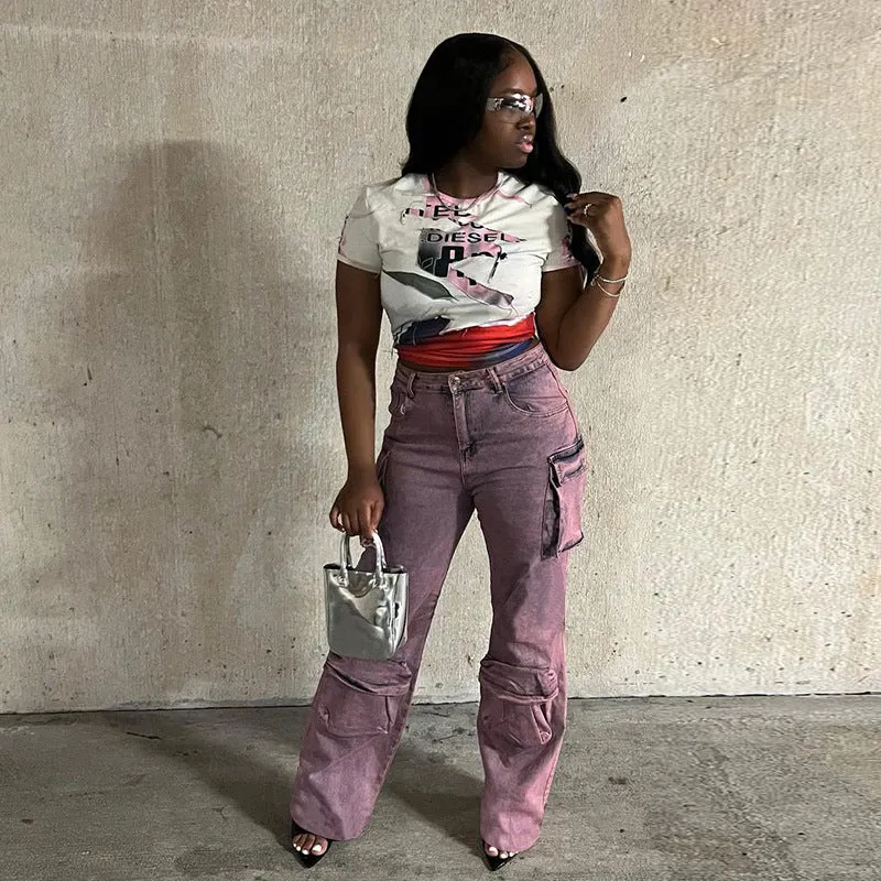 K23PT003European and american women's clothing2023Spring and Summer New Fashion Street Pocket Trousers Jeans Amazon Wholesale