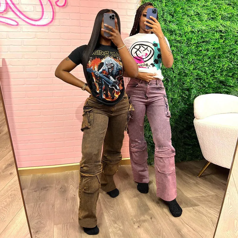K23PT003European and american women's clothing2023Spring and Summer New Fashion Street Pocket Trousers Jeans Amazon Wholesale