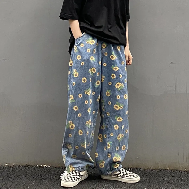 [@klaudiabieszcz ] "SMALL DAISY PRINT LOOSE" JEANS D051901