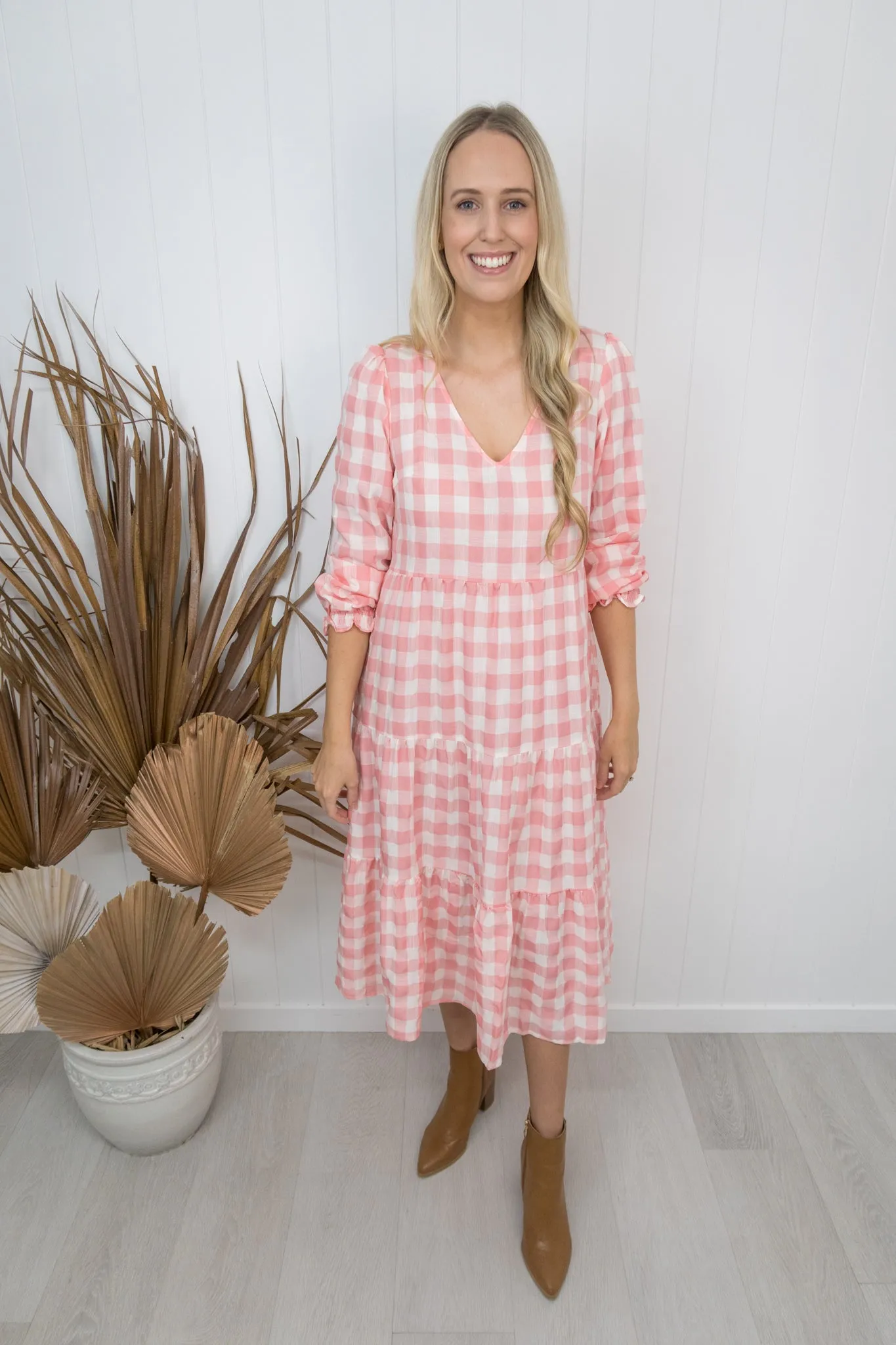 Kovi Dress- Gingham pink/white