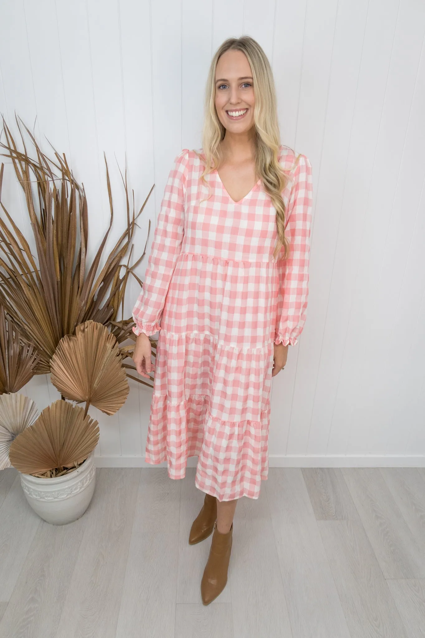 Kovi Dress- Gingham pink/white