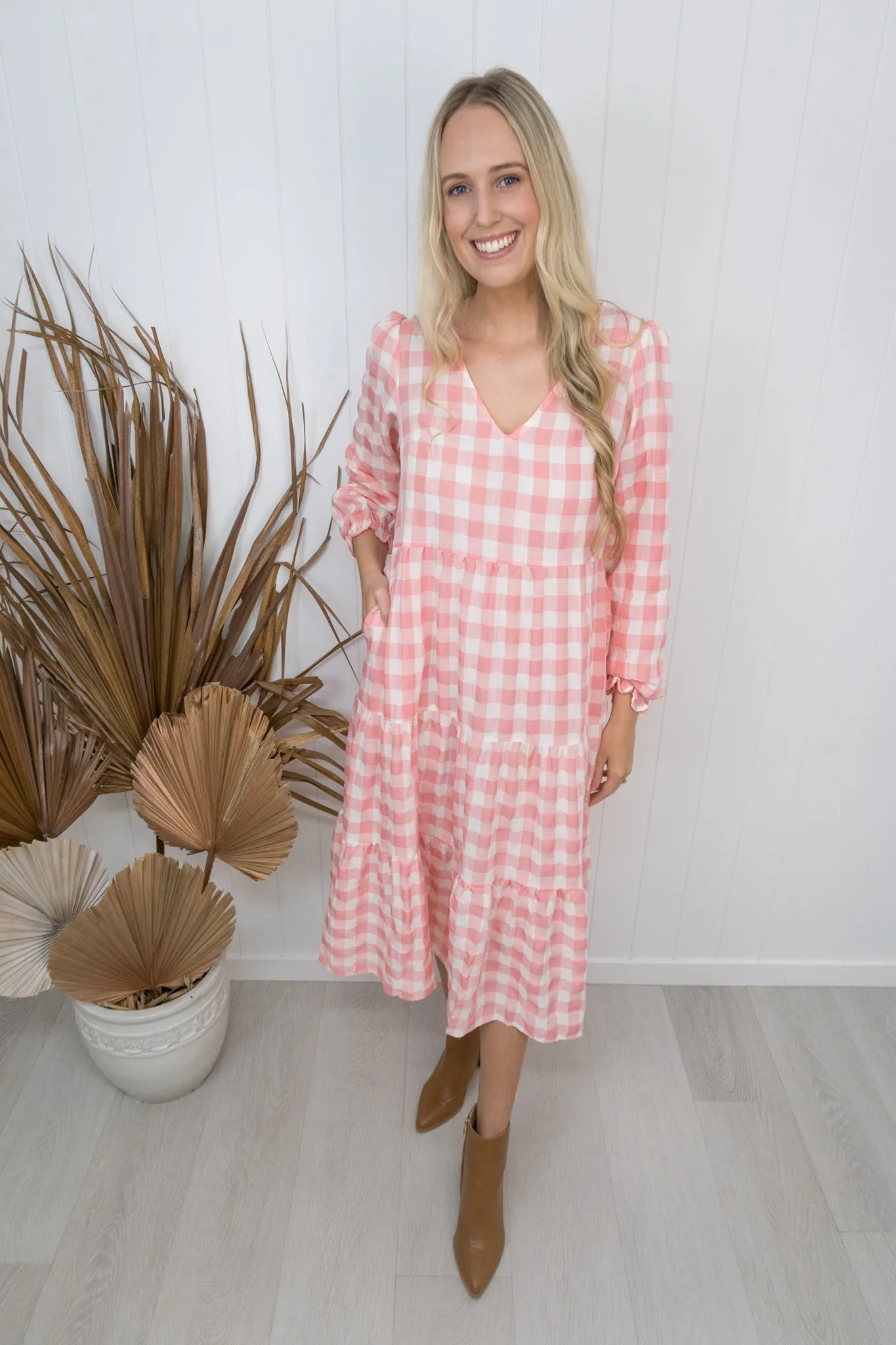 Kovi Dress- Gingham pink/white
