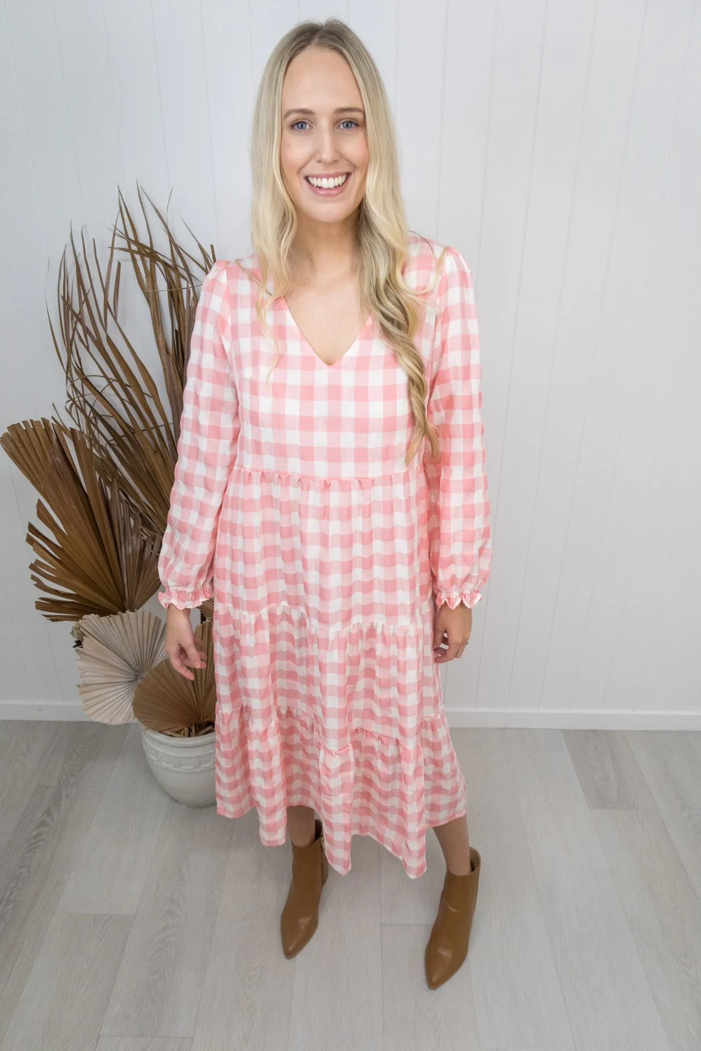 Kovi Dress- Gingham pink/white