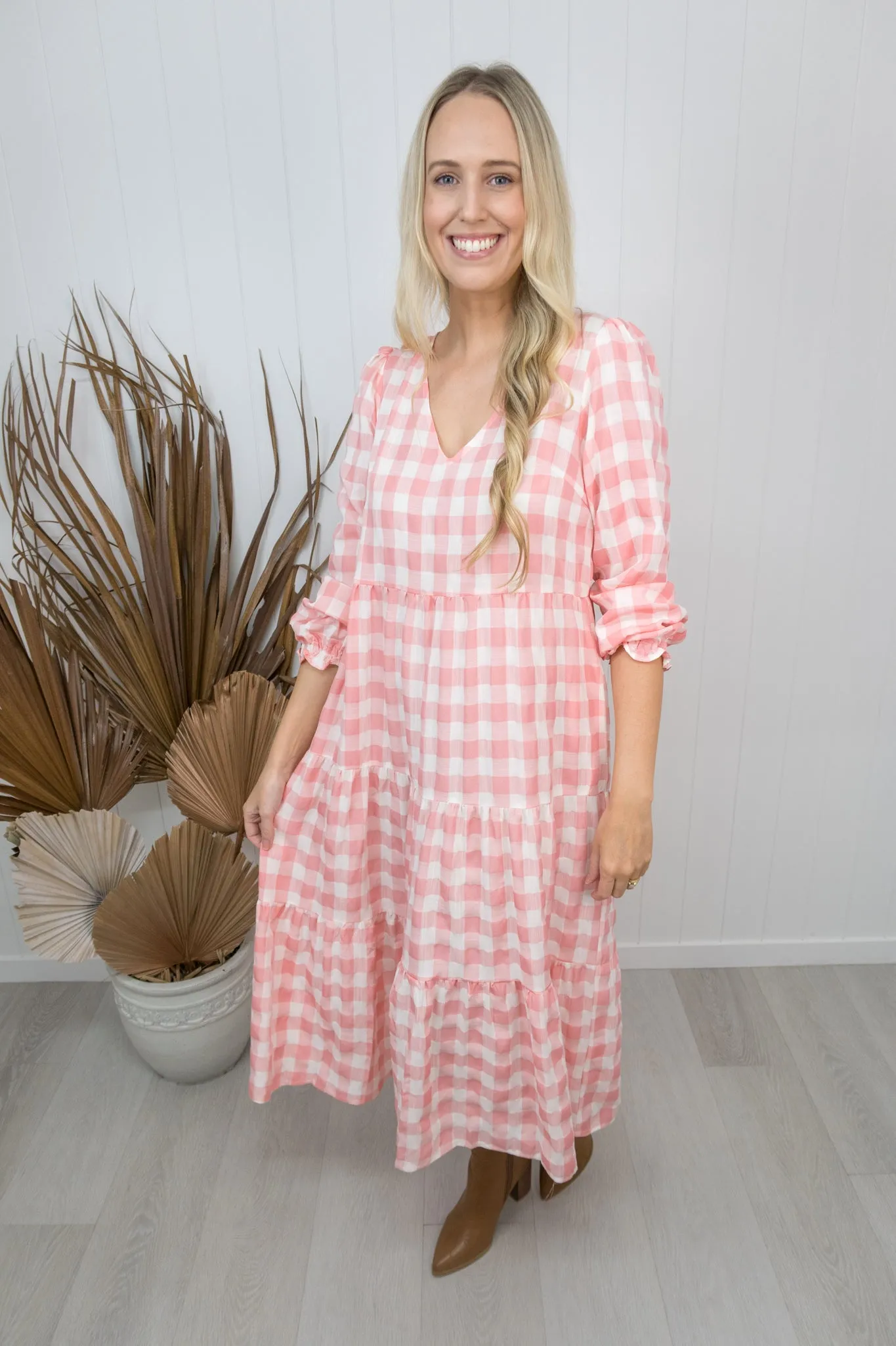 Kovi Dress- Gingham pink/white