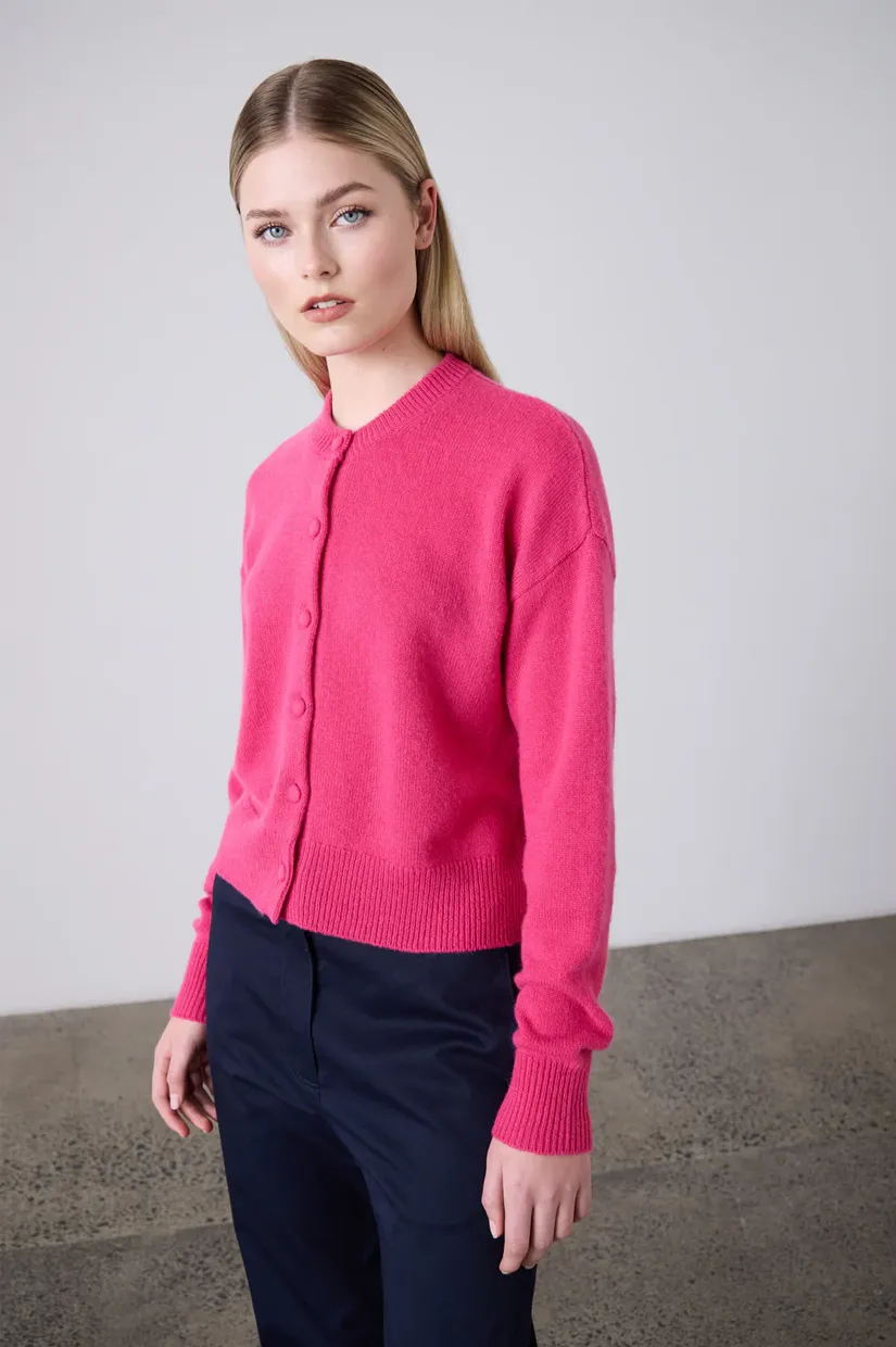 Laing Boxy Crewneck Cardigan - Elsa Pink