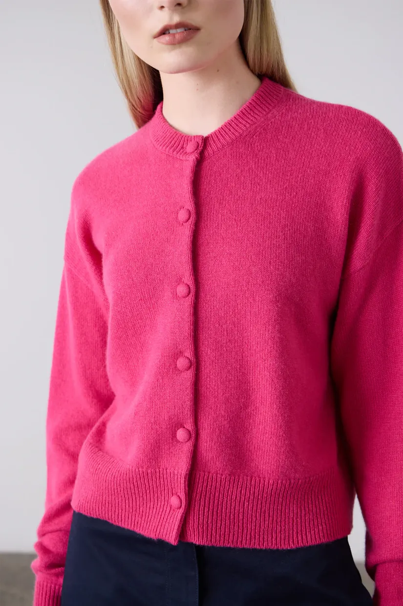 Laing Boxy Crewneck Cardigan - Elsa Pink