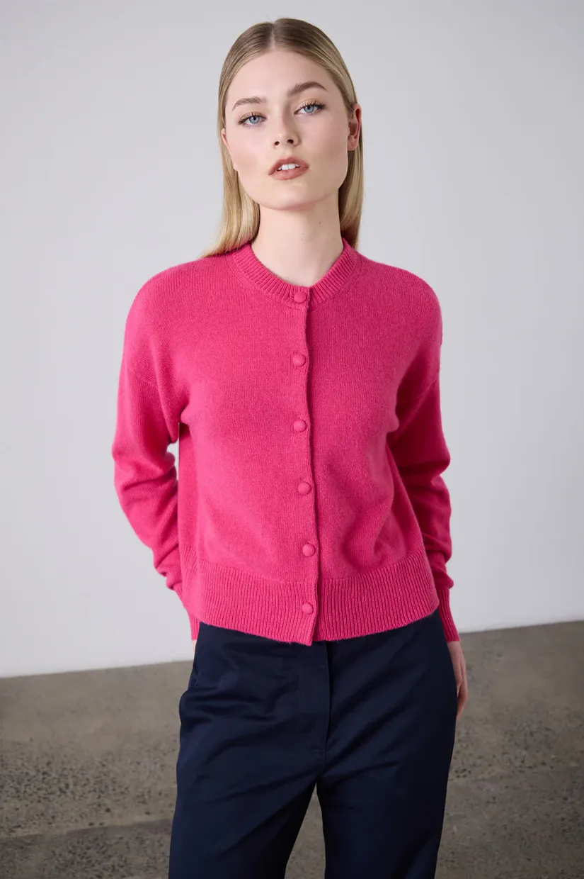 Laing Boxy Crewneck Cardigan - Elsa Pink