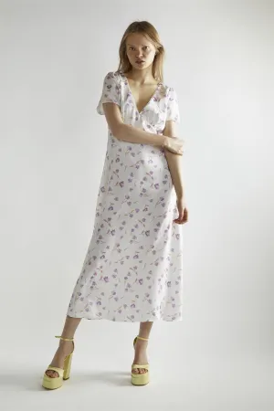 Lilac Watercolour-floral  V-Neck Maxi-Dress