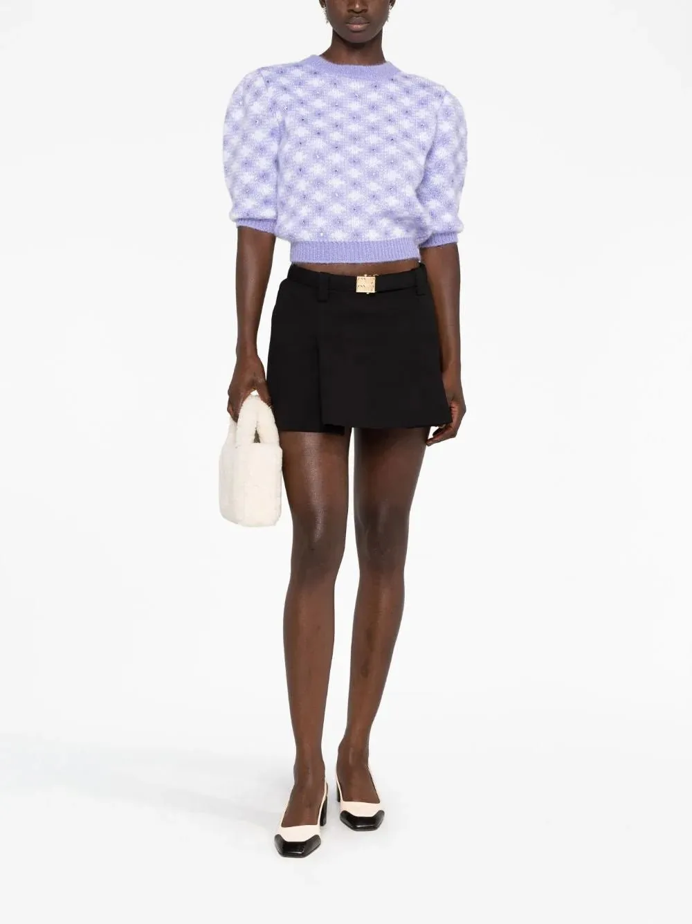 Logo-Plaque Virgin Wool-Blend Mini Skirt