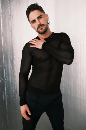 Louis Gabriel Nouchi LONG SLEEVE T-SHIRT WITH ASYMETRICAL OPENING IN SILK