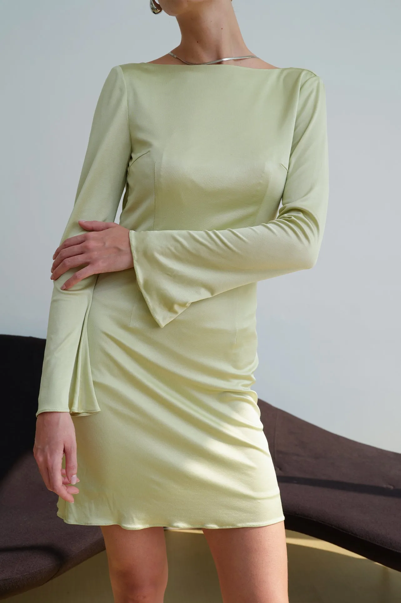 LOW-BACK DRESS IN AVOCADO