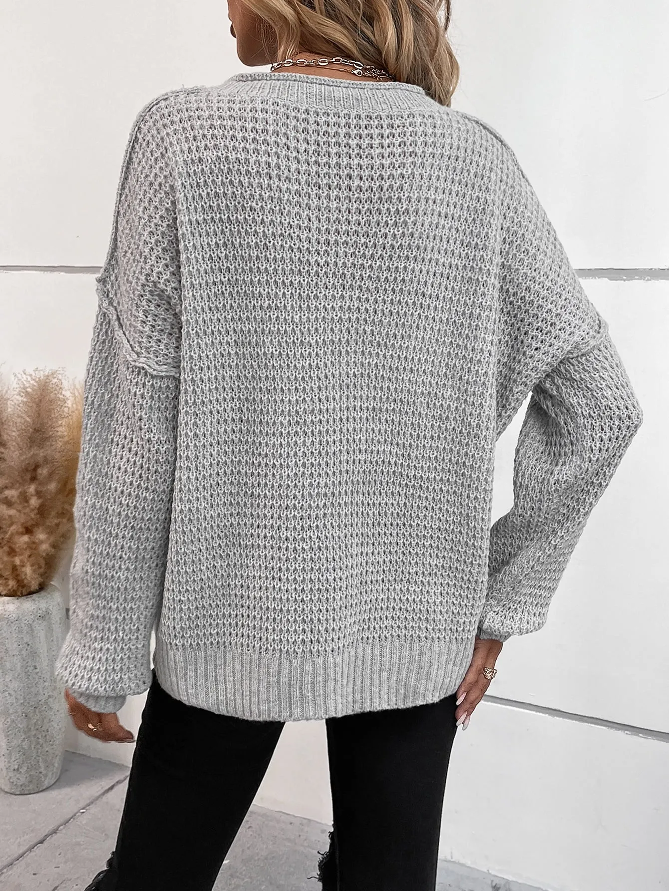 LUNE Quarter Button Drop Shoulder Sweater