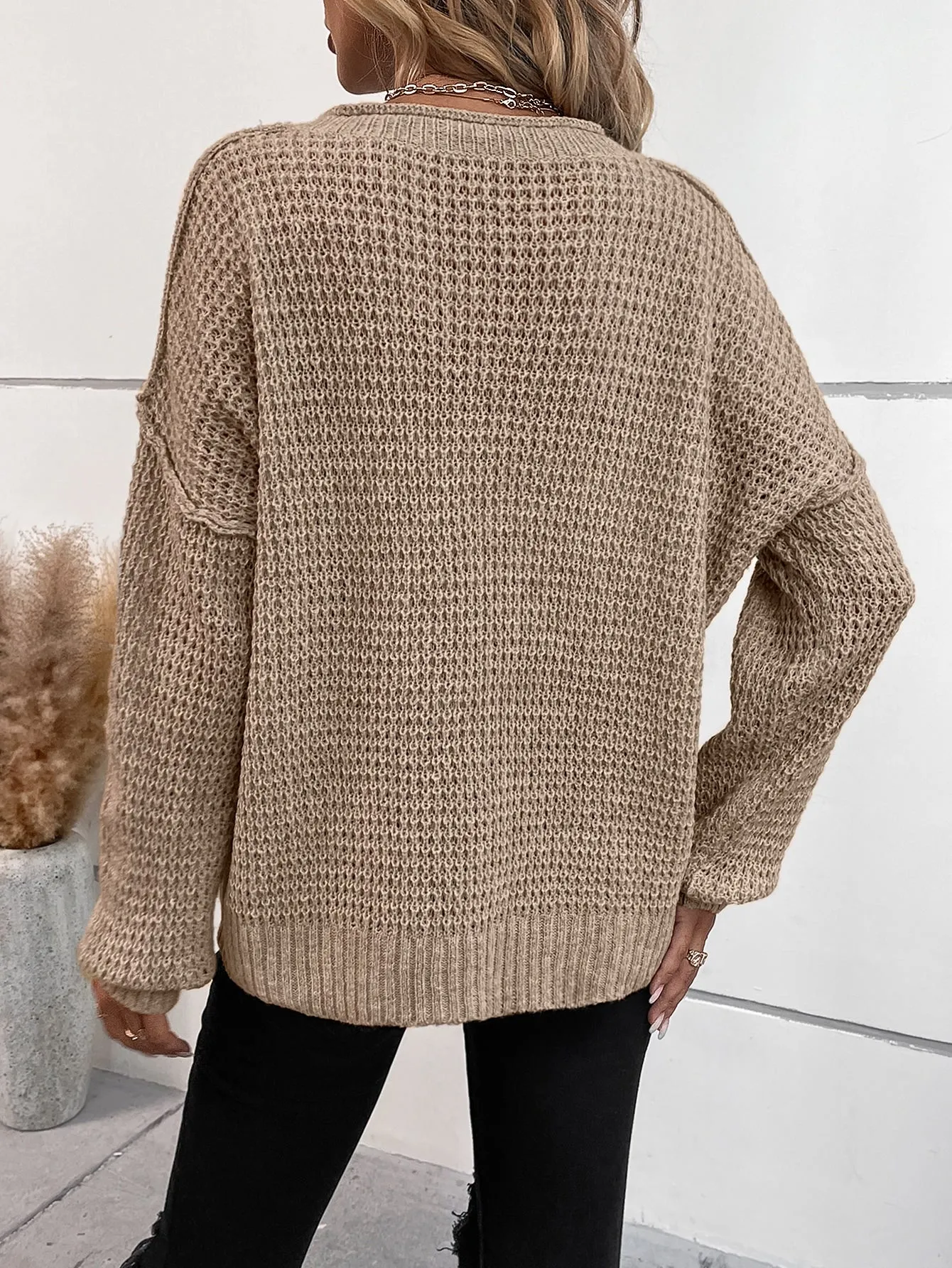 LUNE Quarter Button Drop Shoulder Sweater