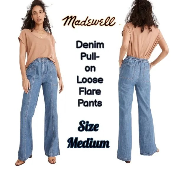 MADEWELL Denim Pull-On Loose Flare Pants High Elastic Waist N625 Size Medium