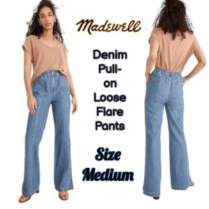 MADEWELL Denim Pull-On Loose Flare Pants High Elastic Waist N625 Size Medium