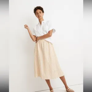 MADEWELL Smocked-Waist Midi Skirt in Stripe