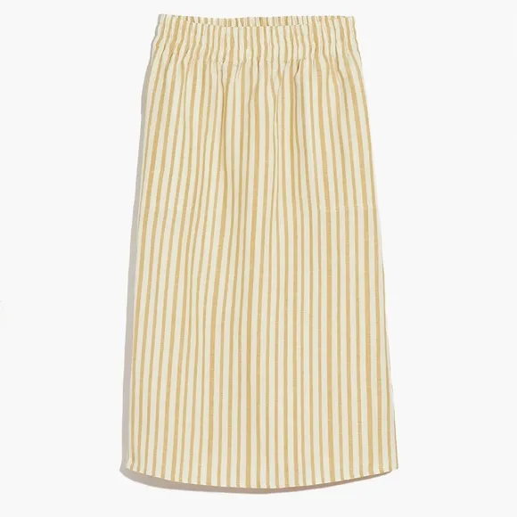 MADEWELL Smocked-Waist Midi Skirt in Stripe