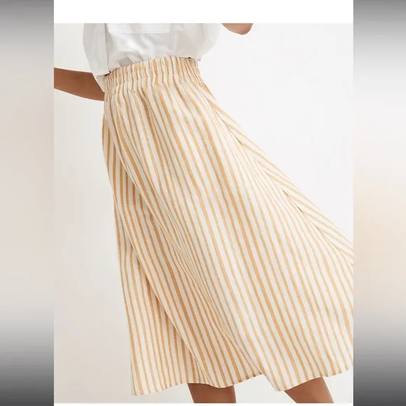 MADEWELL Smocked-Waist Midi Skirt in Stripe