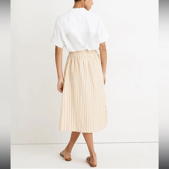 MADEWELL Smocked-Waist Midi Skirt in Stripe