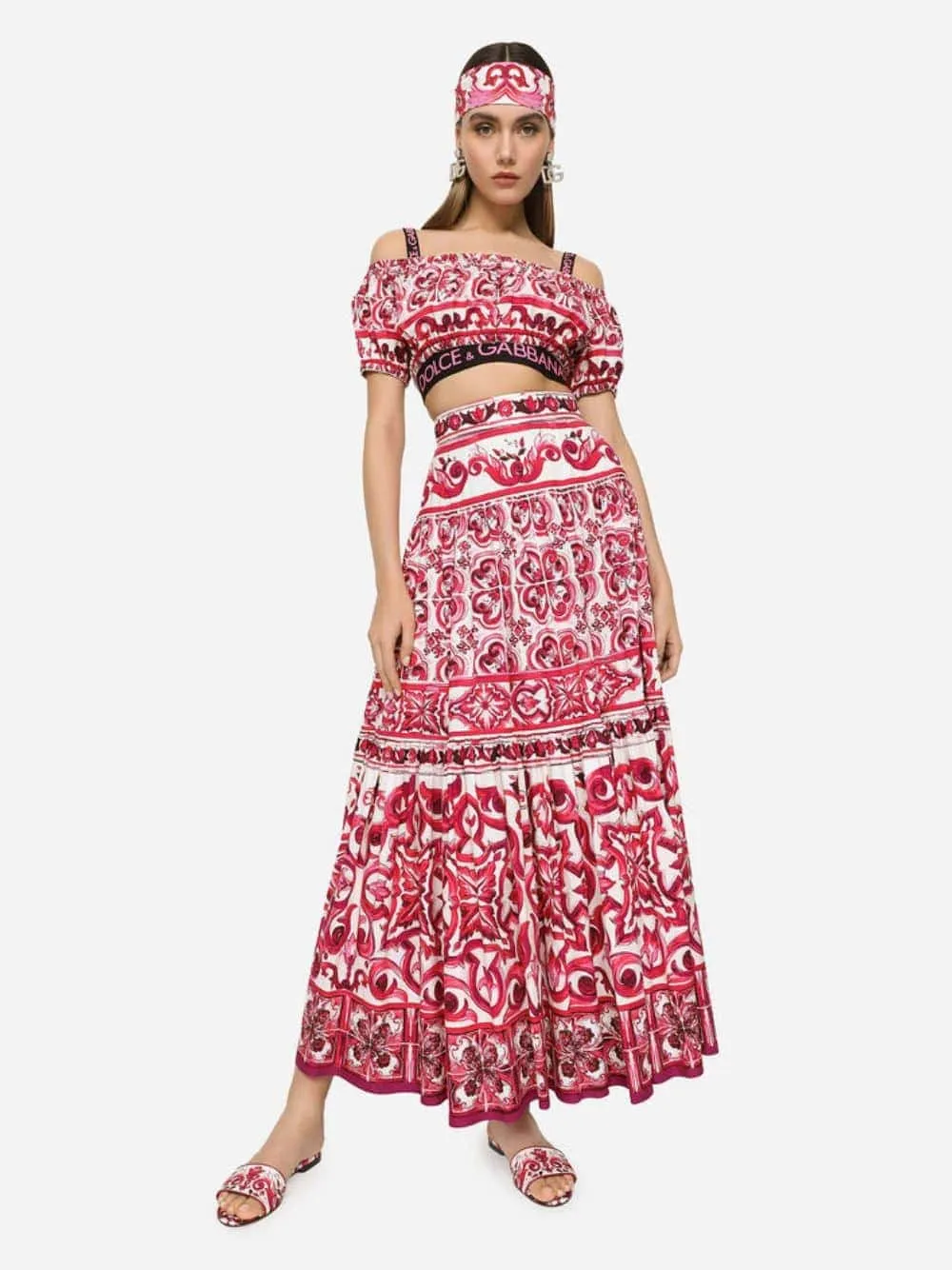 Majolica-Print Maxi Skirt