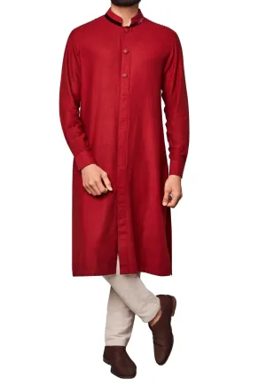 Maroon Color Kurta Mandarin Collar With Churidar Pajami