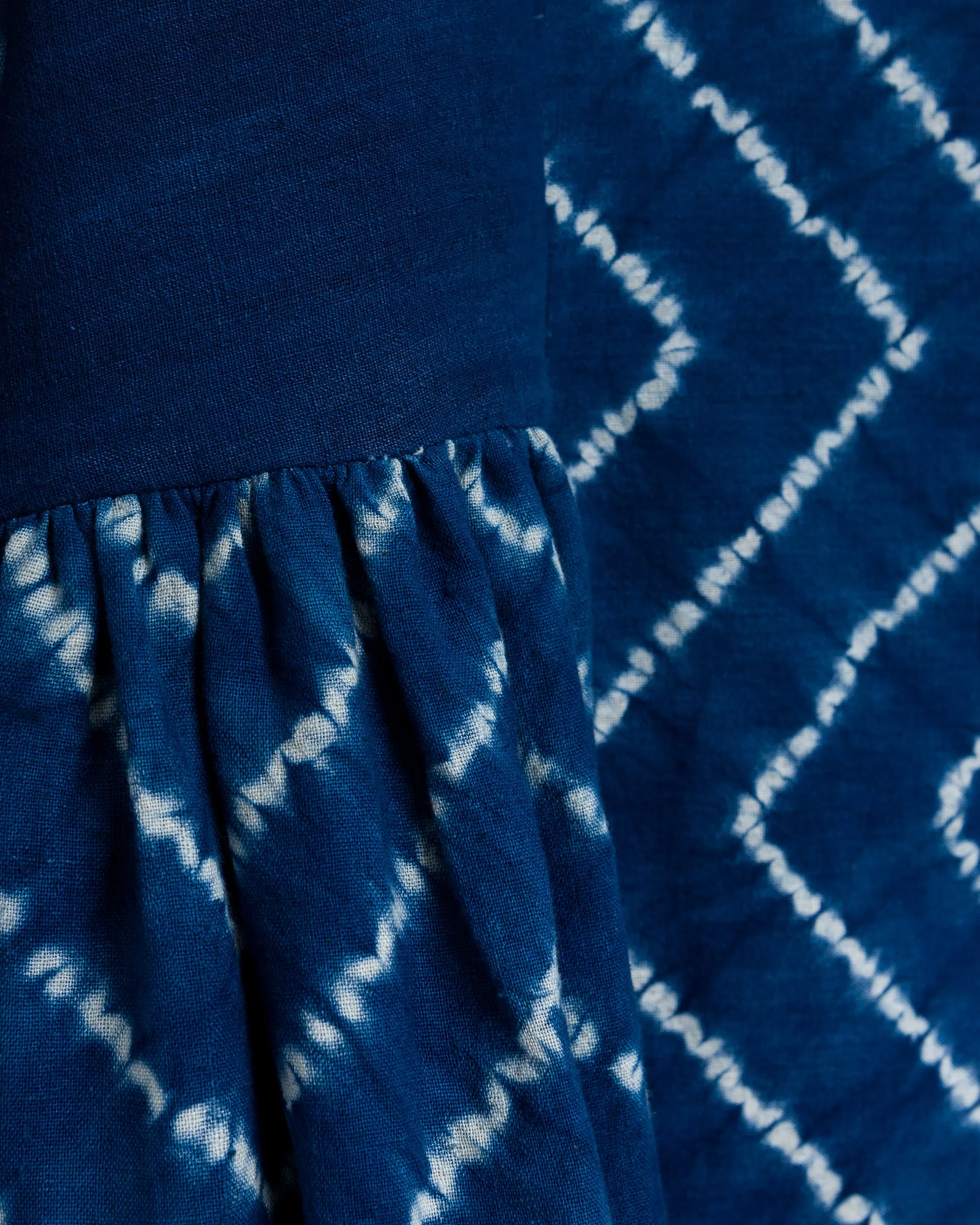 May Boxy Dress in Chevron Shibori Indigo