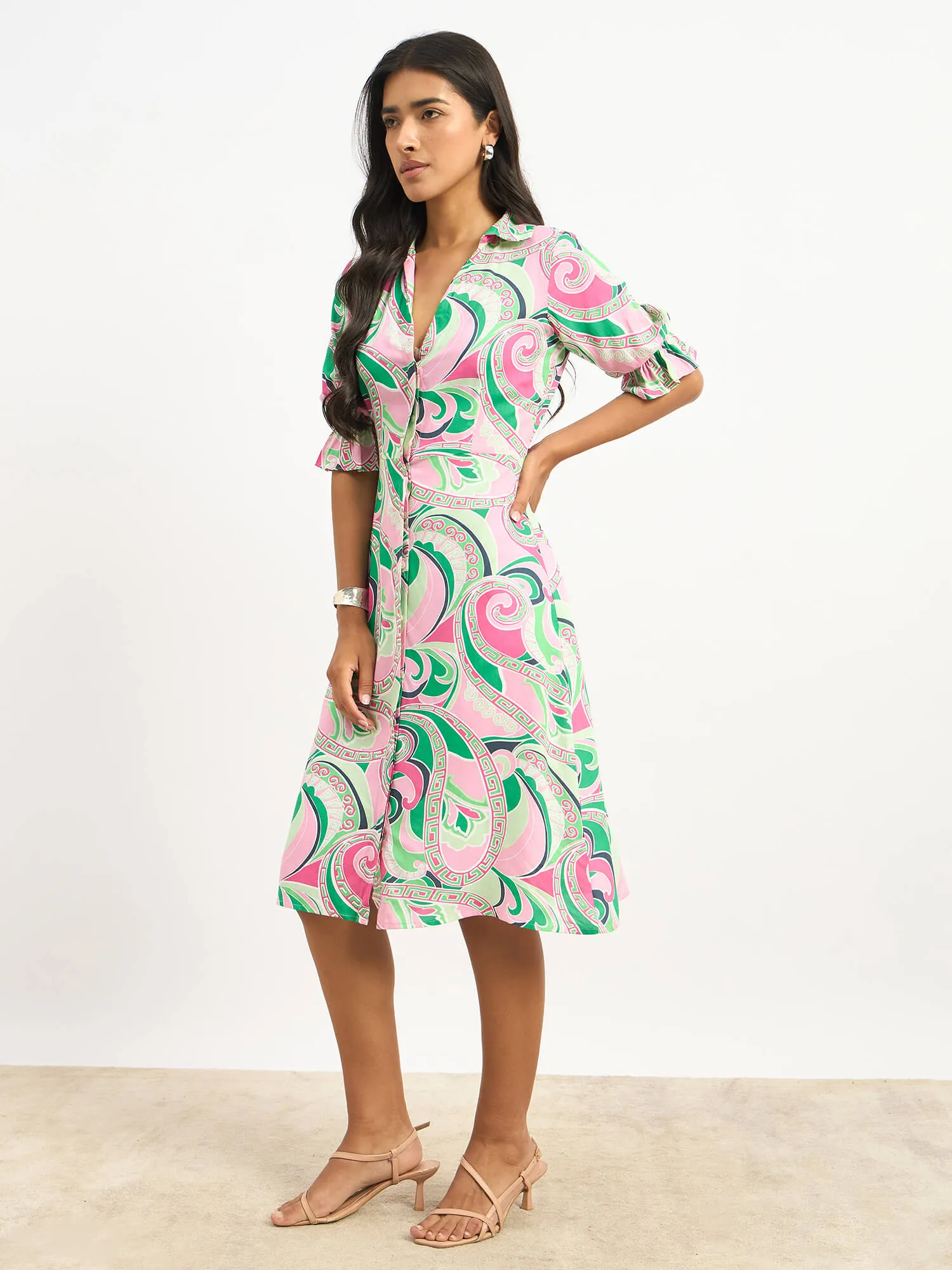 Melly V-Neck Shirt Dress - Multicolor