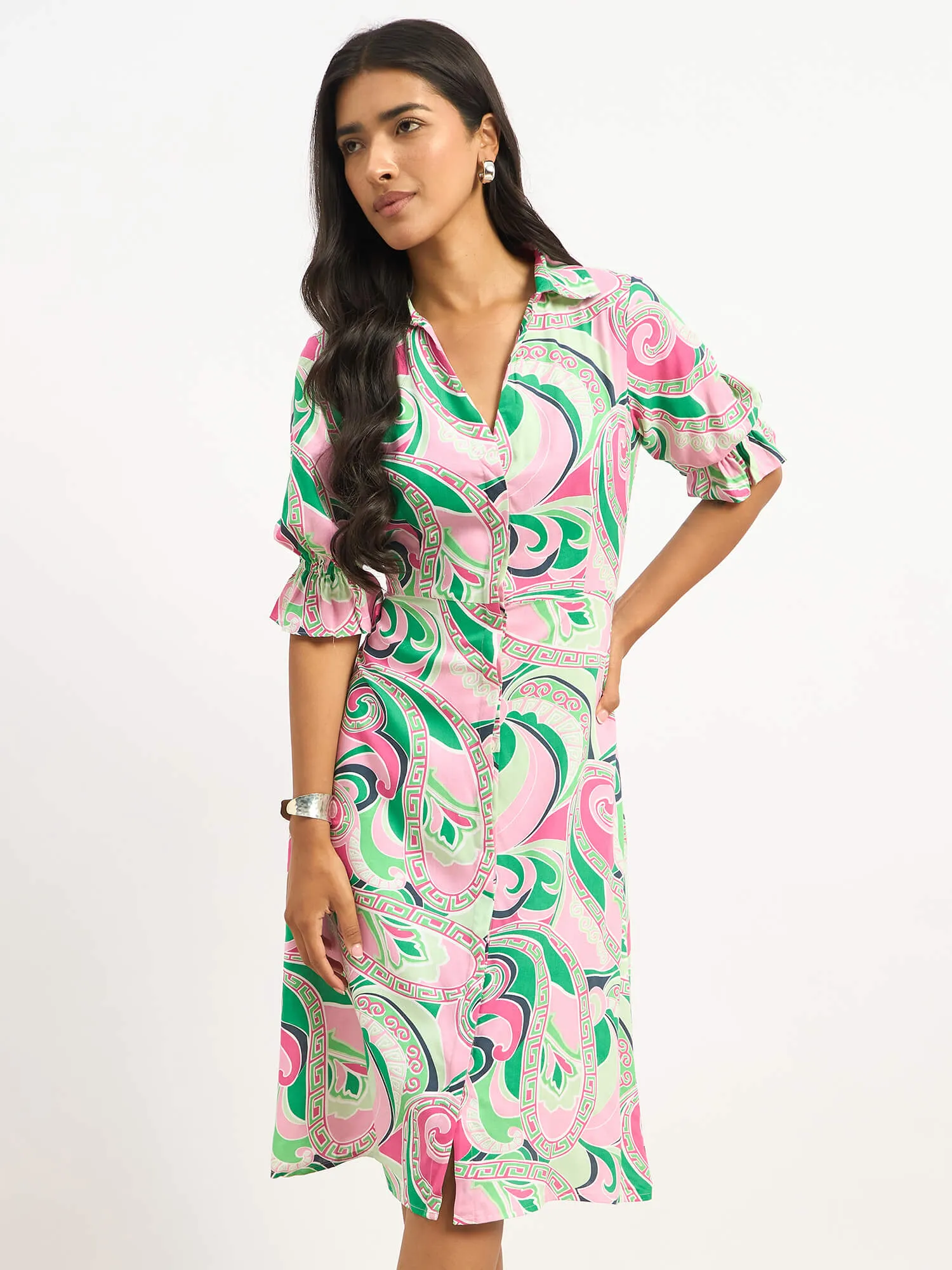 Melly V-Neck Shirt Dress - Multicolor