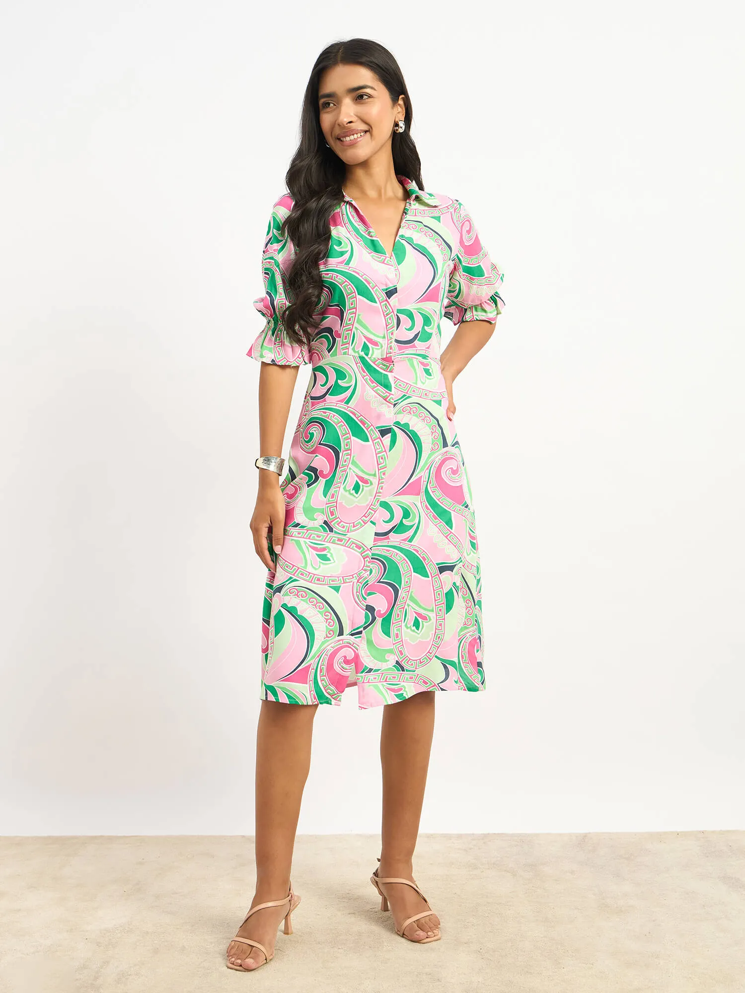 Melly V-Neck Shirt Dress - Multicolor