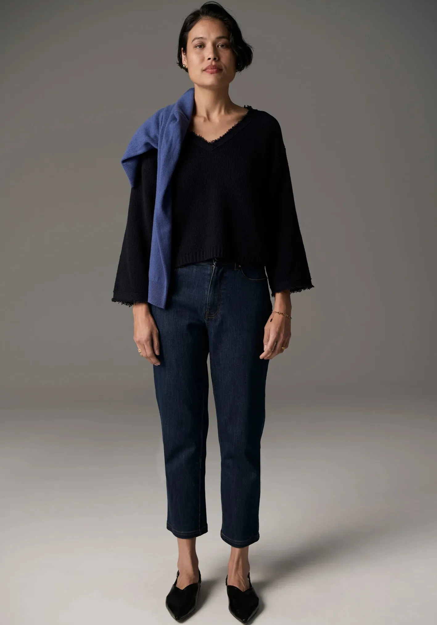 Nara Fringe V Top - Ink