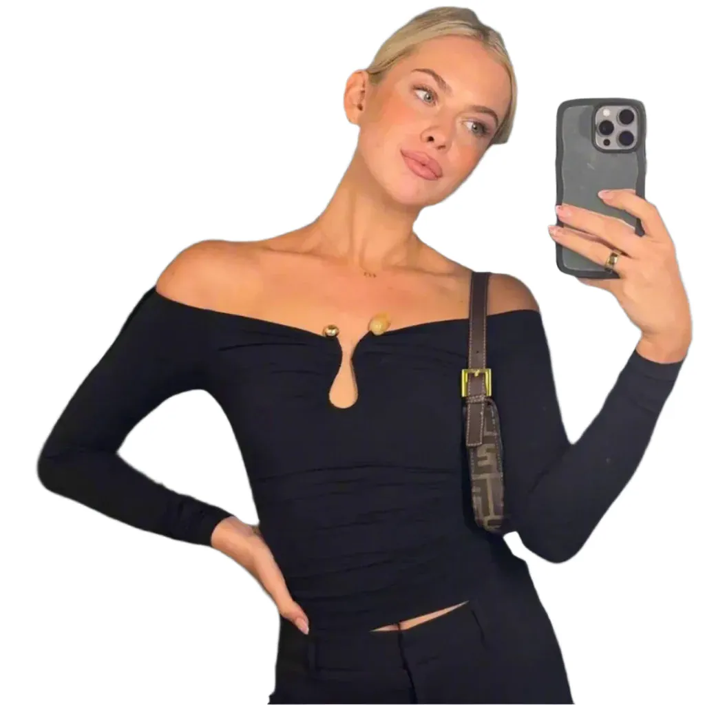 Off Shoulder Long Sleeve Crop Top