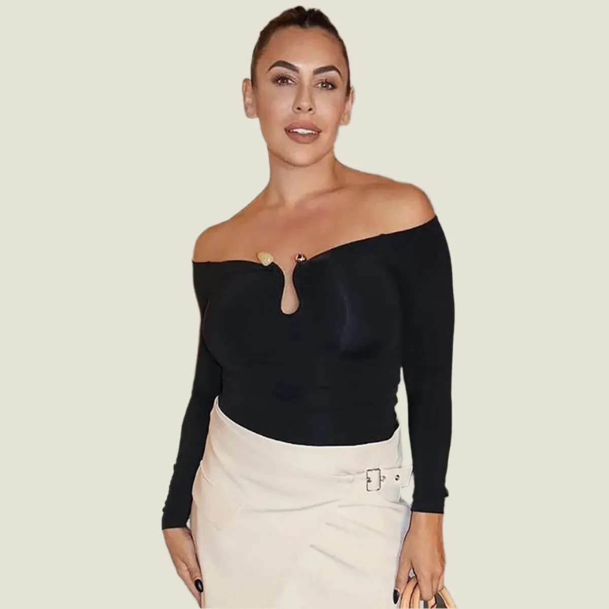 Off Shoulder Long Sleeve Crop Top