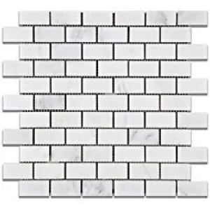 Oriental White - Eastern White Marble 1 X 2 POLISHED Brick Mosaic Tile - Box of 5 Sheets